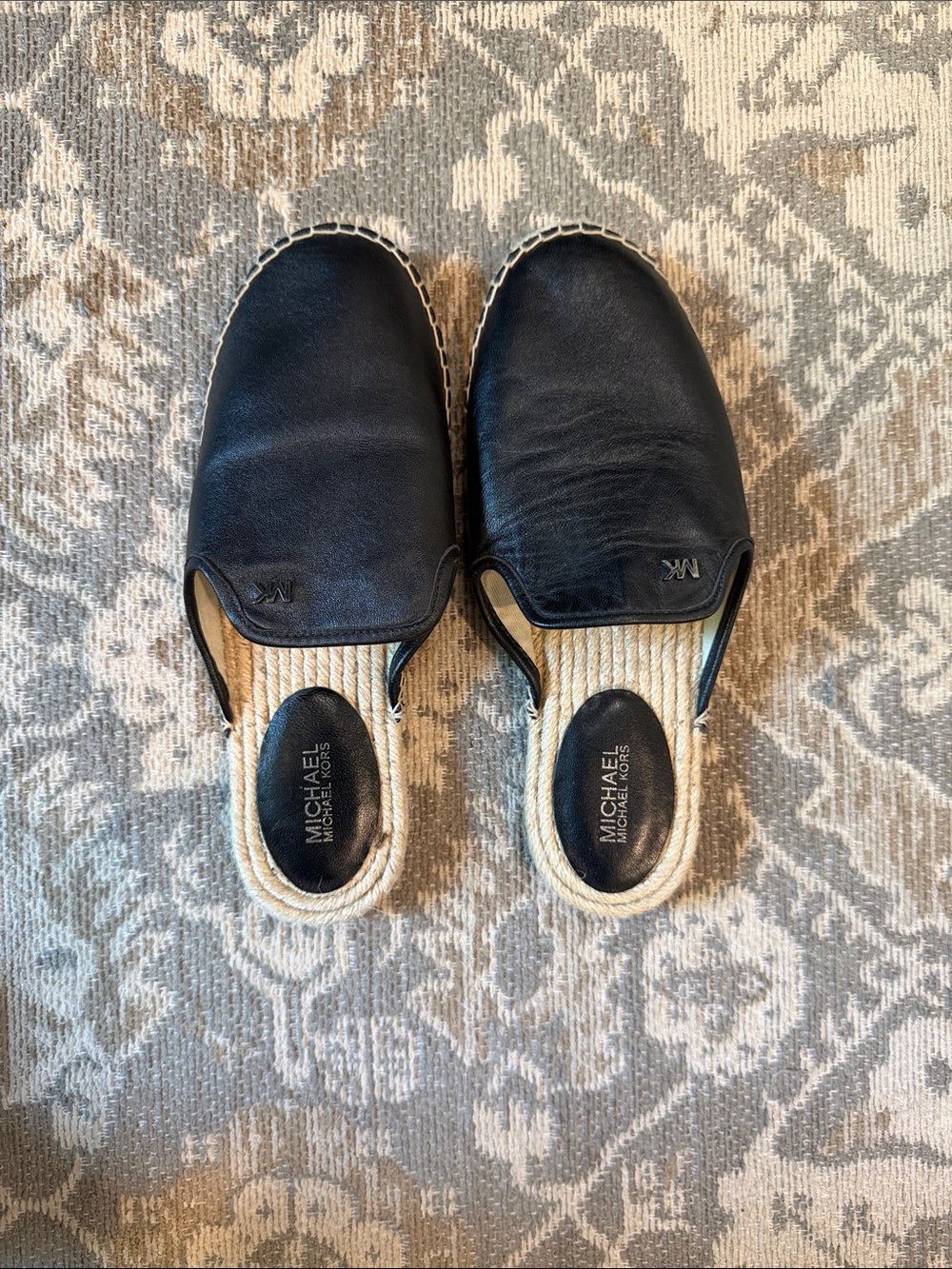 Michael Kors Black Leather Espadrille Mule Slip-Ons size 7 like new